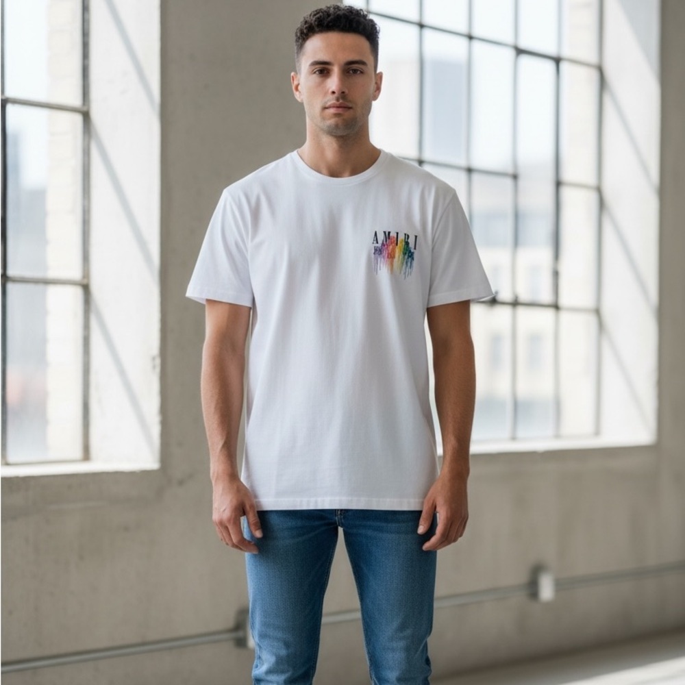 AMIRI Multicolor Logo White Tee XL w/ defects